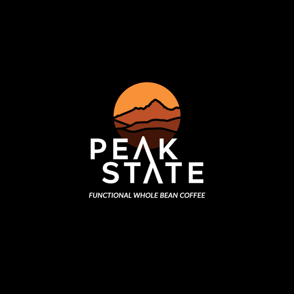 Animation of benefits of Peak State's dark roast mushroom coffee.