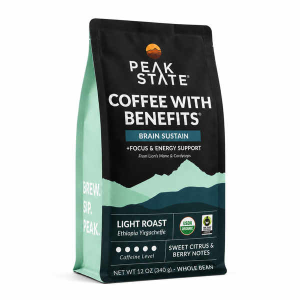 Peak State Brain Sustain coffee bag, light roast, mushroom-infused, 12 oz
