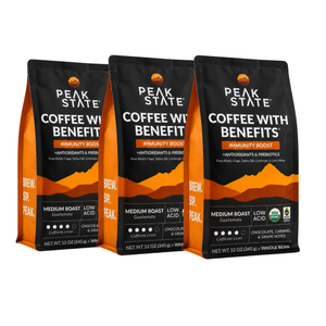 Peak State Immunity Boost coffee 3-pack bundle, front view
