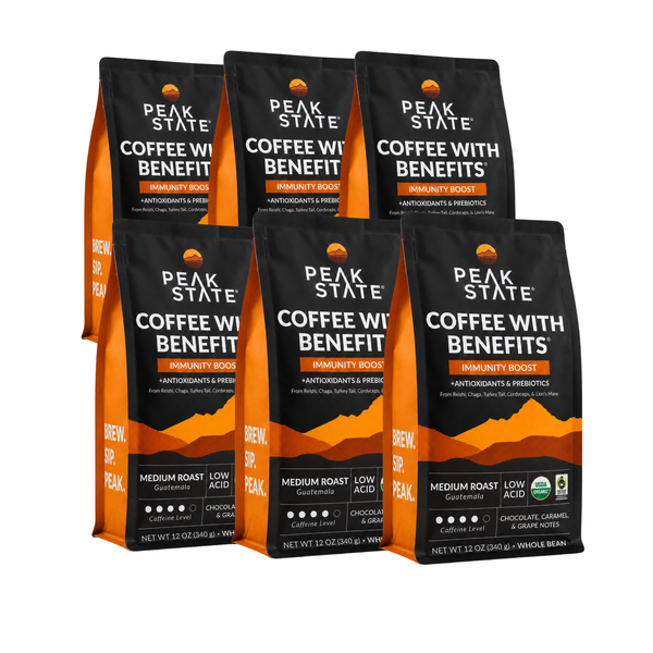 Peak State Immunity Boost coffee 6-pack bundle, front angle