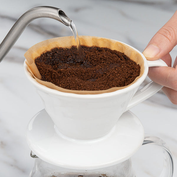 Restpresso 6 oz White Ceramic Coffee Dripper - 4" x 4" x 3" - 1 count box